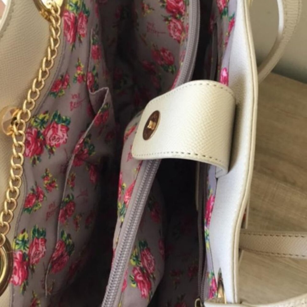 Betsey Johnson Cream Tote with Floral Scarf and Detachable Pouch - Picture 9 of 11